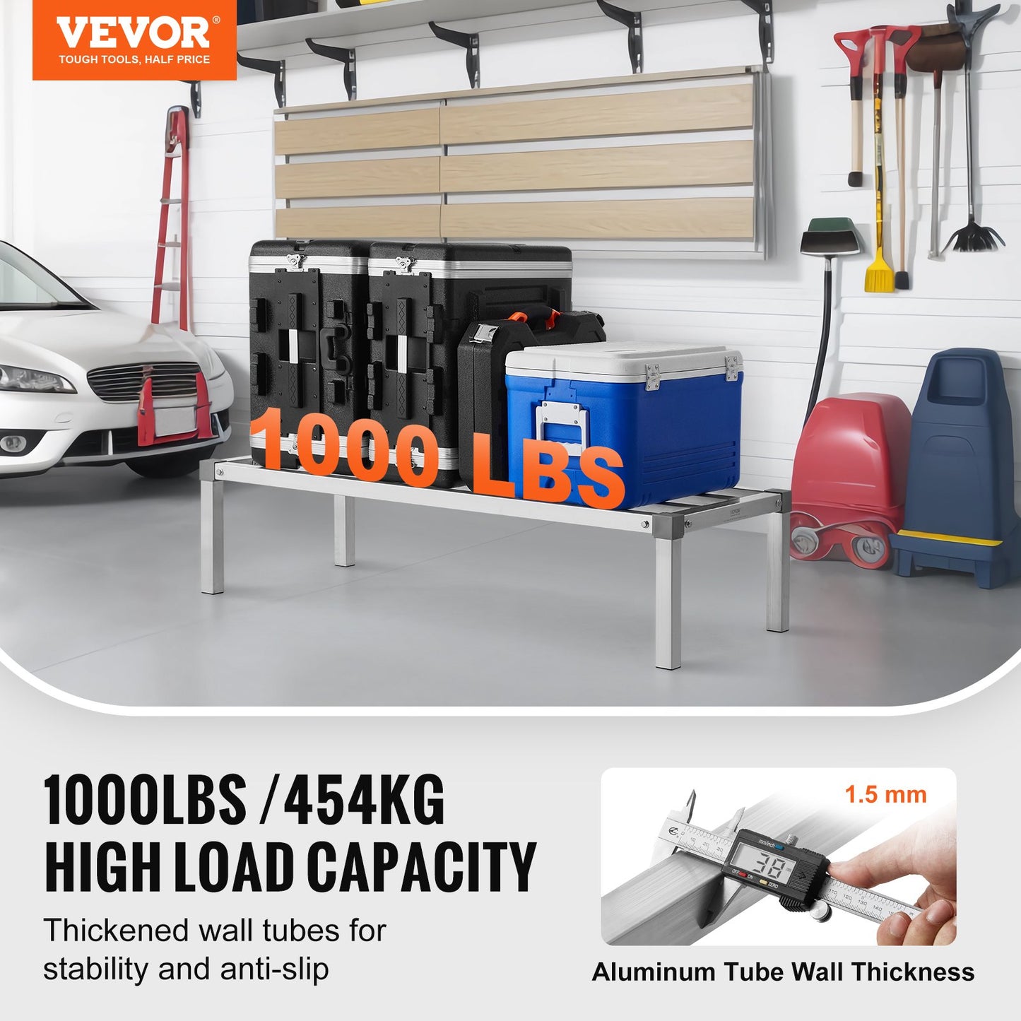 Aluminum Dunnage Rack, 48” x 20” Commercial Food Floor Rack, 12” Off the Floor, 1000 lbs Capacity All-Welded Aluminum Storage Rack, for Storage in Restaurants, Kitchens, Garages and Vehicles