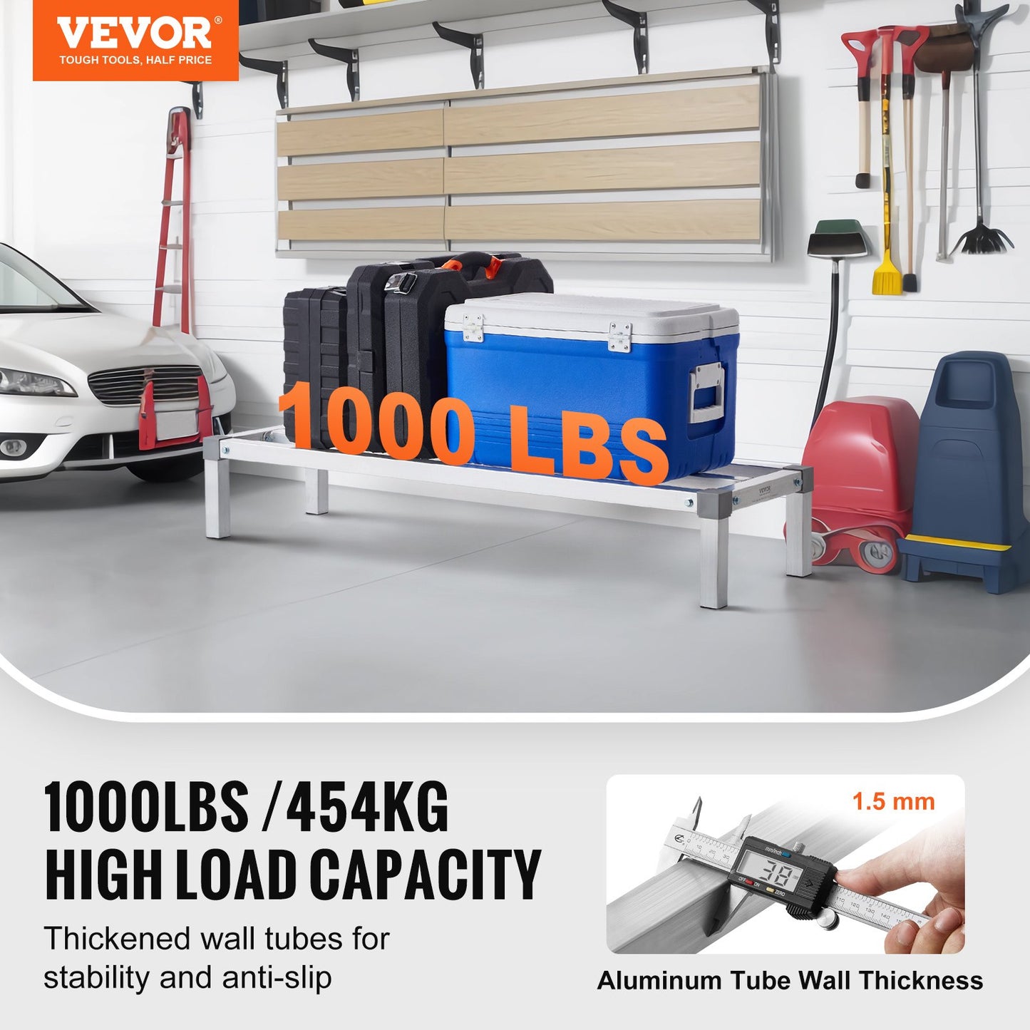 Aluminum Dunnage Rack, 48” x 14” Commercial Food Floor Rack, 8” Off the Floor, 1000 lbs Capacity All-Welded Aluminum Storage Rack, for Storage in Restaurants, Kitchens, Garages and Vehicles