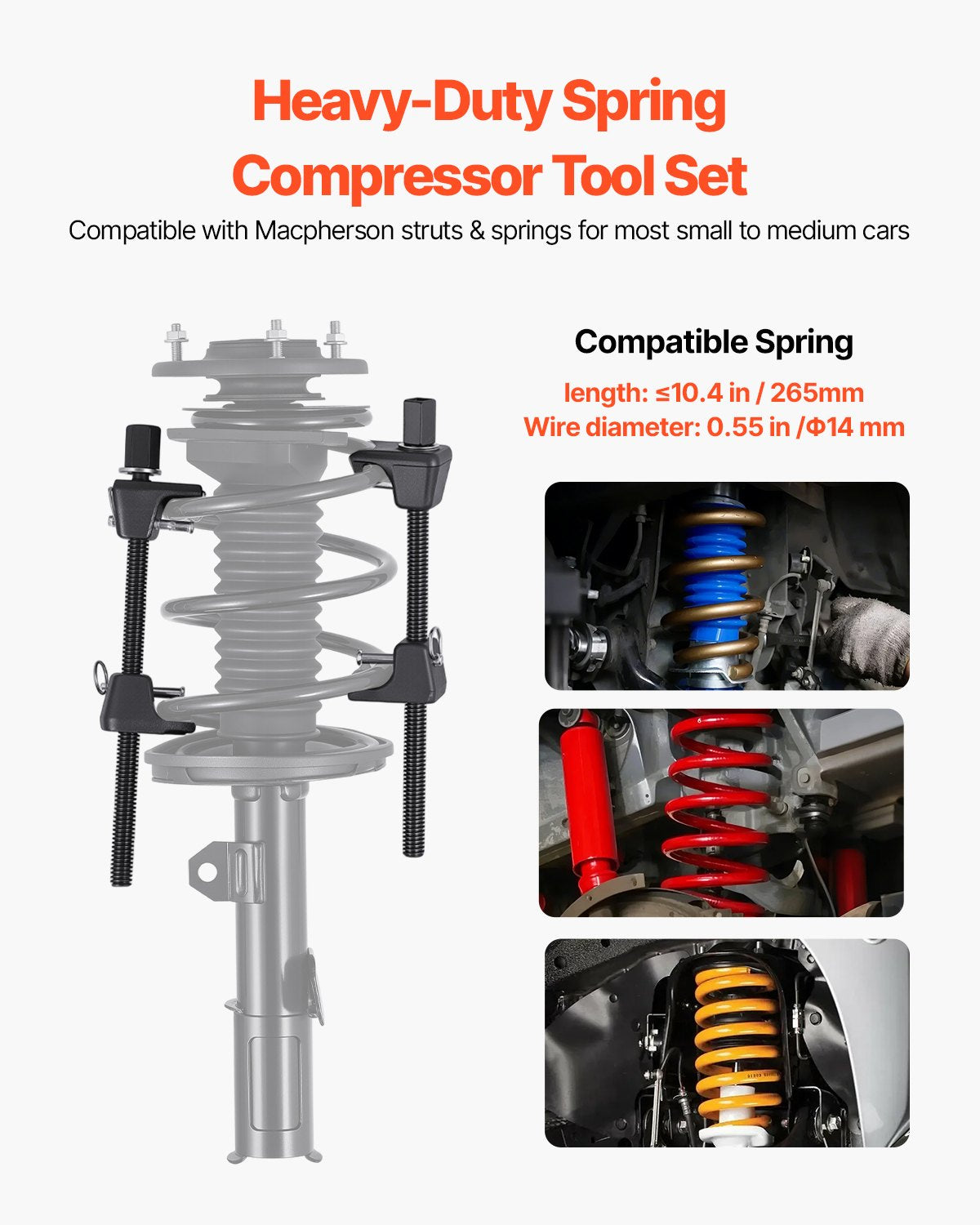 Strut Spring Compressor, 2 Pack, Heavy Duty Coil Spring Compressor Tool with 10.4 Inches(256 mm) Range, Compatible with 0.86 inches(22 mm) Hex Sockets, Fit for Car Truck Motorcycle, Black