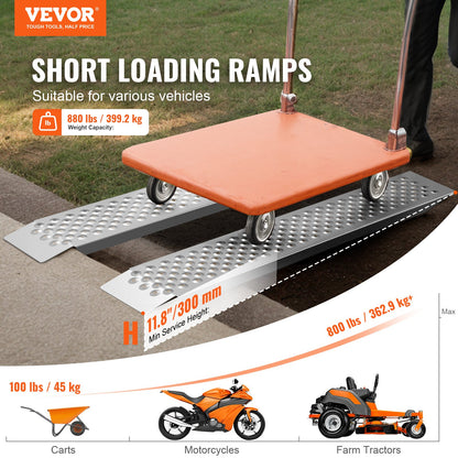Portable Loading Ramps, 2 Pcs 1200 x 215 mm, Durable Aluminum Shed Ramp Set with Anti-Slip Holes, Compact Design and Easy Storage, 399.2 kg Weight Capacity, for ATV, Tractors, Lawn Mowers, Carts