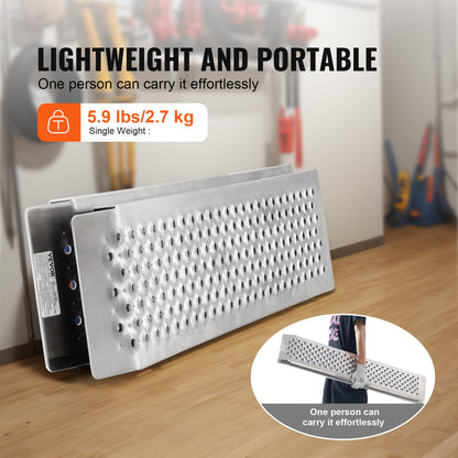 Portable Loading Ramps, 2 Pcs 1200 x 215 mm, Durable Aluminum Shed Ramp Set with Anti-Slip Holes, Compact Design and Easy Storage, 399.2 kg Weight Capacity, for ATV, Tractors, Lawn Mowers, Carts