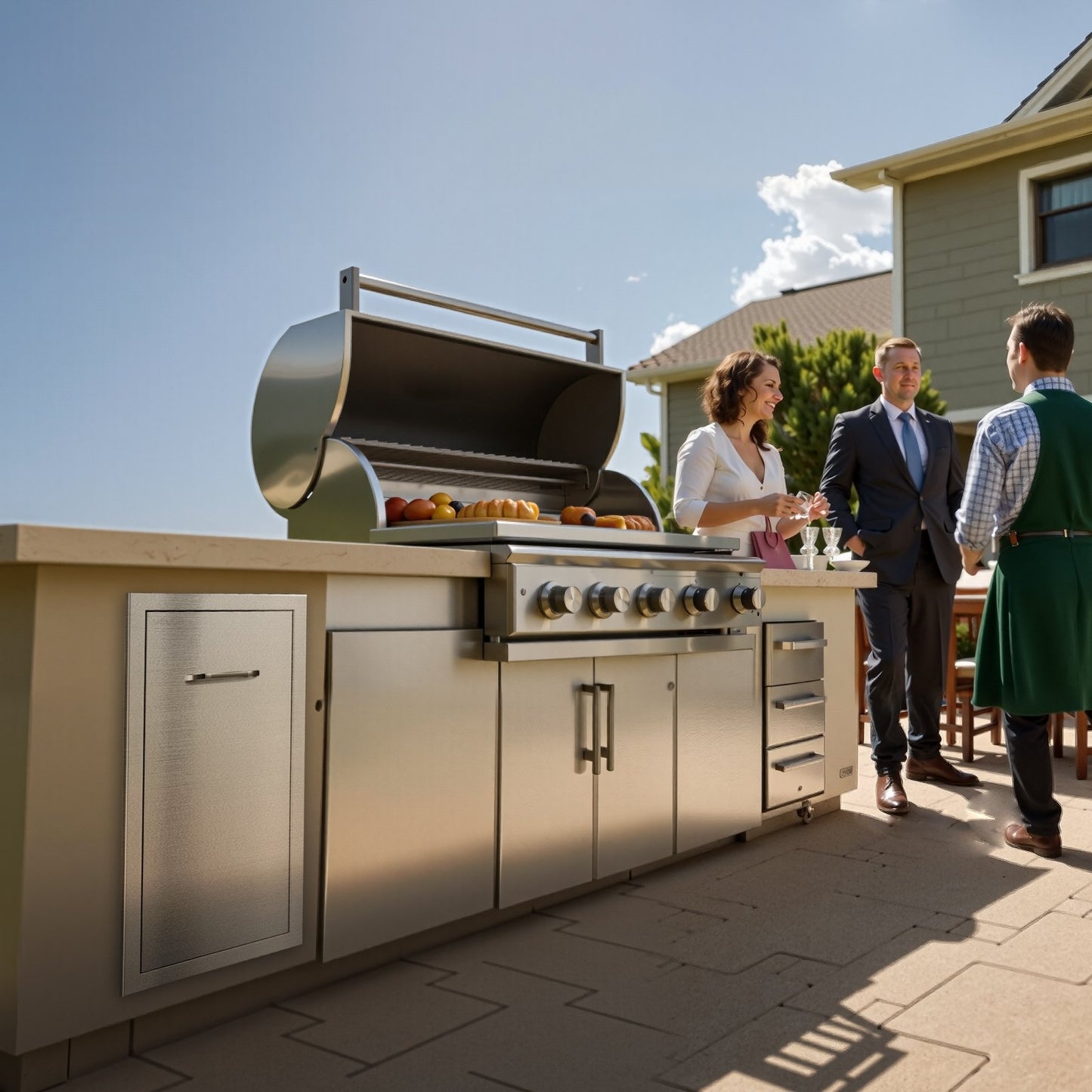 Outdoor Kitchen Trash Drawer, 13.54"W x 19.61"D x 25.79"H Interior Storage, Multi-Purpose Outdoor Kitchen Drawers Stainless Steel, 55 lbs Max Capacity per Tier, for Outdoors BBQ Island Kitchens