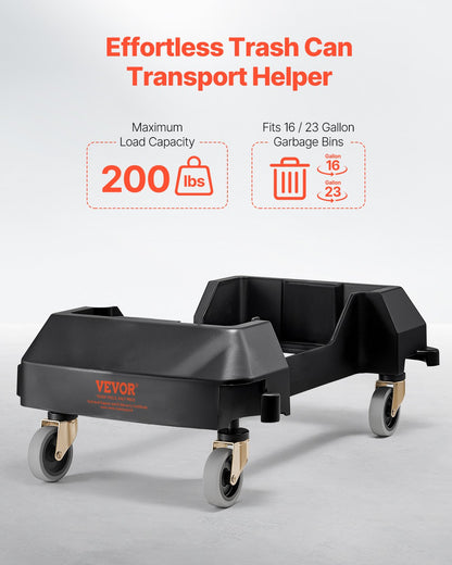 Trash Can Dolly, Fit 16/23 Gallon Containers, Slim Trash Can Roller Base with 4 Lockable Wheels, 200lbs Weight Capacity, Heavy Duty Barrel Dolly, Smooth & Quiet Rolling Plastic Bin Dolly