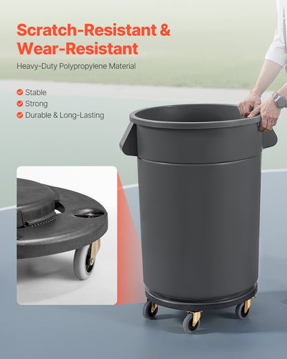 Trash Can Dolly, Fit 20, 32, 44, 55 Gallon Containers, Round Trash Can Roller Base with 4 Lockable Wheels, 500lbs Weight Capacity, Heavy Duty Barrel Dolly, Multi-Functional Rolling Dolly Cart