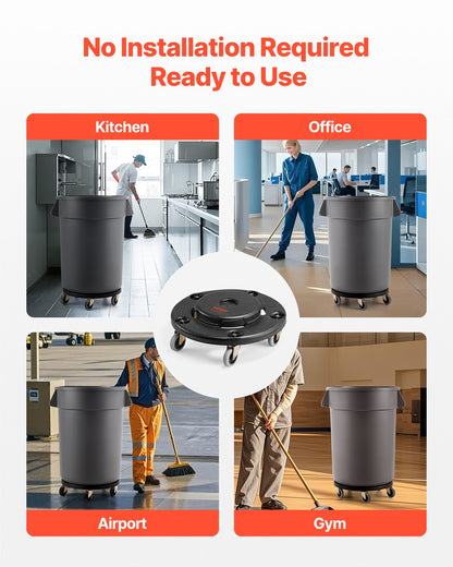 Trash Can Dolly, Fit 20, 32, 44, 55 Gallon Containers, 2 Packs Round Trash Can Roller Base with 4 Lockable Wheels, 500lbs Heavy Duty Barrel Dolly, Multi-Functional Rolling Dolly Cart
