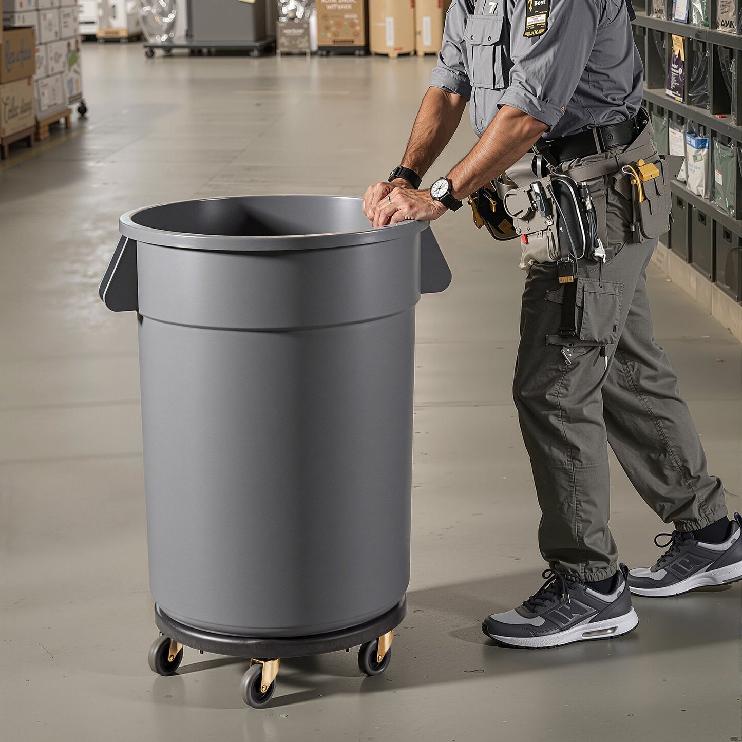 Trash Can Dolly, Fit 20, 32, 44, 55 Gallon Containers, 2 Packs Round Trash Can Roller Base with 4 Lockable Wheels, 500lbs Heavy Duty Barrel Dolly, Multi-Functional Rolling Dolly Cart