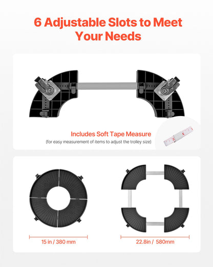 Trash Can Dolly with 4 Lockable Wheels, 440lbs Weight Capacity, 2 Packs Round Trash Can Roller Base, 15-22.8 in Adjustable, Heavy Duty Plant Caddy, Multi-Functional Rolling Dolly Cart, Black