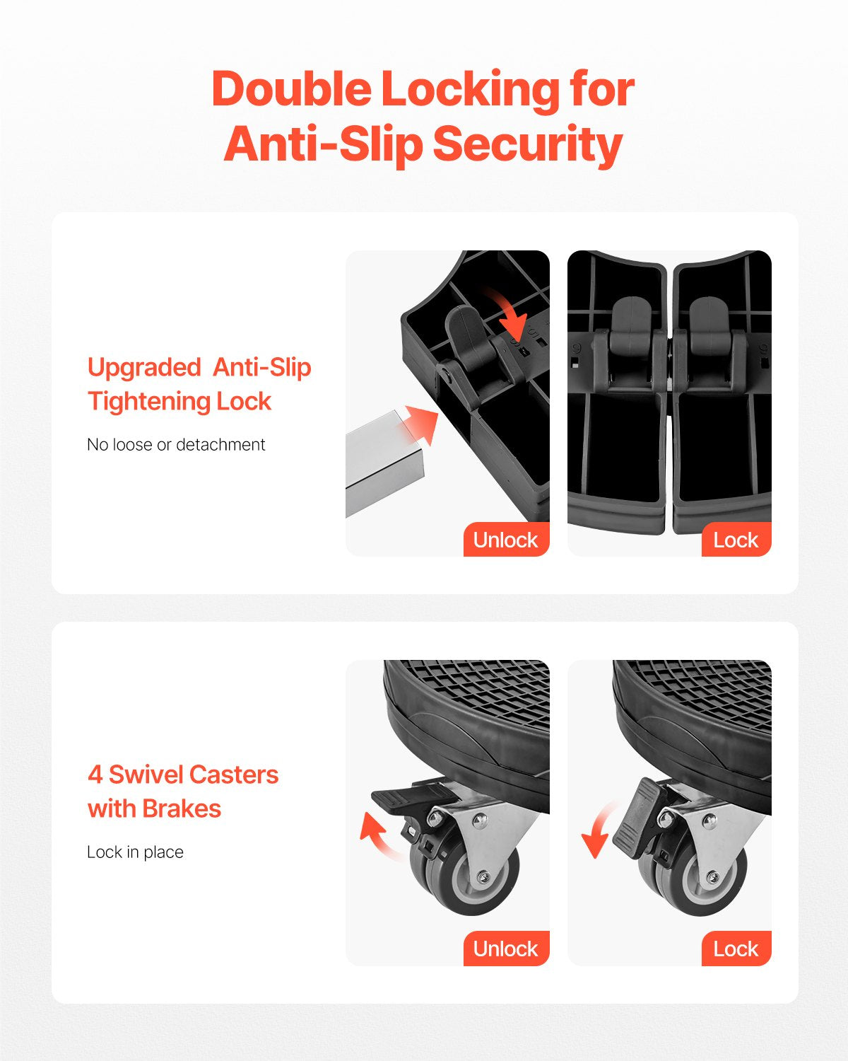 Trash Can Dolly with 4 Lockable Wheels, 440lbs Weight Capacity, 2 Packs Round Trash Can Roller Base, 15-22.8 in Adjustable, Heavy Duty Plant Caddy, Multi-Functional Rolling Dolly Cart, Black