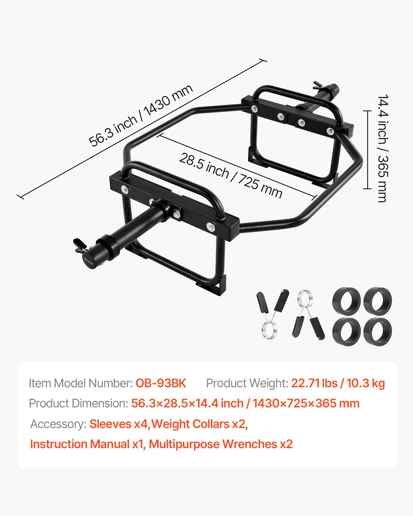 Trap Bar Hex Bar, 50mm Hex Barbell, 240 kg Capacity Shrug Bars, Weightlifting and Strength Training Equipment, Home Gym for Squats, Deadlifts, Shoulder Presses, Black