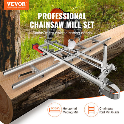 Chainsaw Mill and Rail Mill Guide System, Portable Sawmill 36 cm-91 cm Guide Bar, 2.74 m Aluminum Saw Milling Rail Guide with Chainsaw Planking Mill for Woodworkers and Carpenters