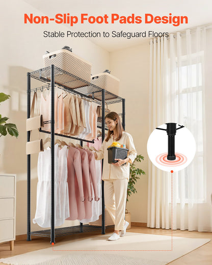 Clothing Garment Rack, Heavy Duty Clothes Rack, 6 Adjustable Tiers Clothes Racks with Steel Frame, 363 kg Load Capacity Closet Wardrobe with 3 Hanging Rods for Bedroom, Clothing Store, Hallway