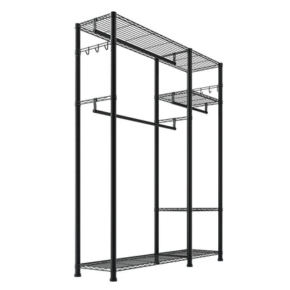 Clothing Garment Rack, Heavy Duty Clothes Rack, 6 Adjustable Tiers Clothes Racks with Steel Frame, 363 kg Load Capacity Closet Wardrobe with 3 Hanging Rods for Bedroom, Clothing Store, Hallway
