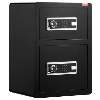 Double Doors 3.5 cu.ft Safe Box with Key Lock & Password, Safe Lock Box with Fireproof Bag, Key Rack, LED Light and 2 Height Adjustable and Removable Divider for Money, Documents, Jewelry and Valuables, Black