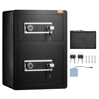 Double Doors 3.5 cu.ft Safe Box with Key Lock & Password, Safe Lock Box with Fireproof Bag, Key Rack, LED Light and 2 Height Adjustable and Removable Divider for Money, Documents, Jewelry and Valuables, Black