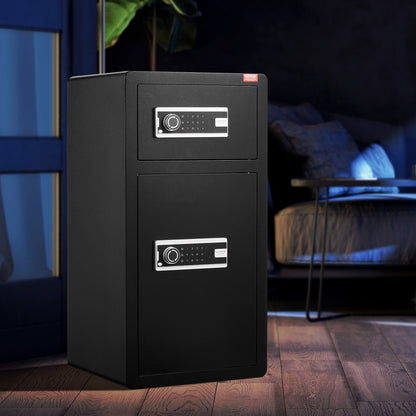 Double Doors 5.5 cu.ft Safe Box with Key Lock & Password, Safe Lock Box with Fireproof Bag, Key Rack, LED Light, 2 Height Adjustable and Removable Divider and 1 Cabinet for Money, Documents, Jewelry and Valuables, Black