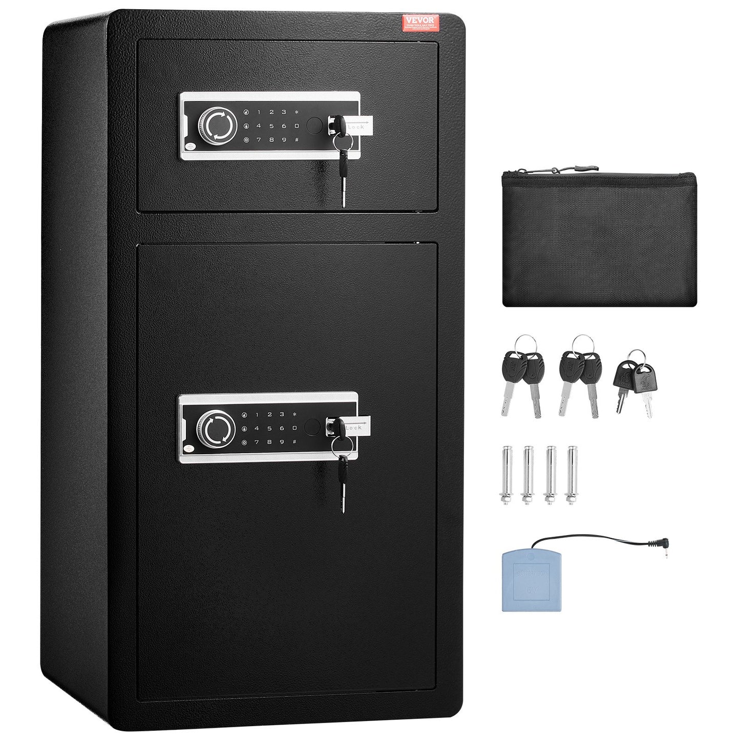 Double Doors 5.5 cu.ft Safe Box with Key Lock & Password, Safe Lock Box with Fireproof Bag, Key Rack, LED Light, 2 Height Adjustable and Removable Divider and 1 Cabinet for Money, Documents, Jewelry and Valuables, Black