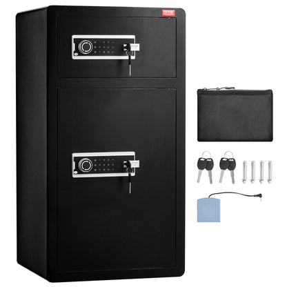 Double Doors 204 L Safe Box with Key Lock & Password, Safe Lock Box with Fireproof Bag, Key Rack, LED Light and 2 Height Adjustable and Removable Divider for Money, Documents, Jewelry and Valuables, Black