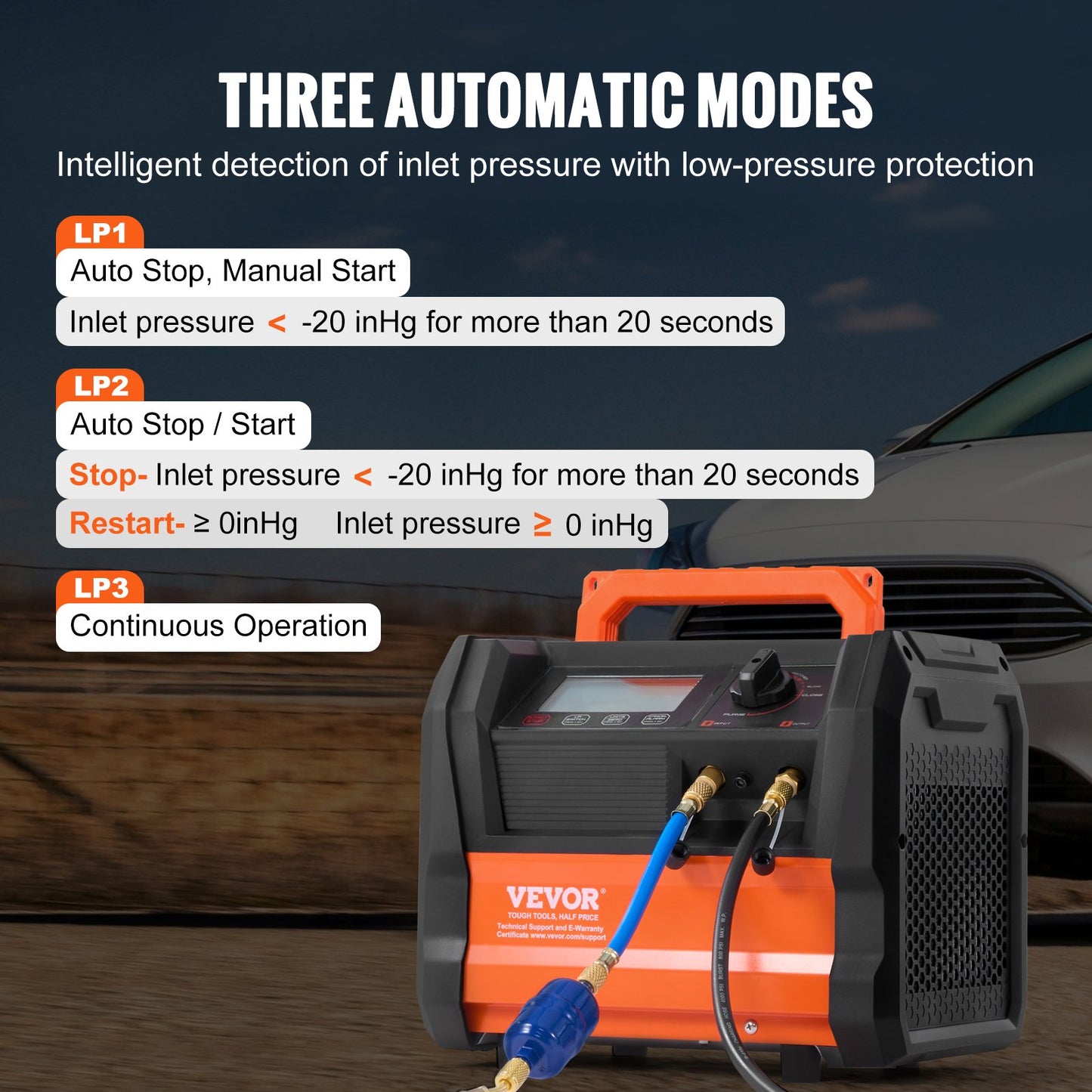 Refrigerant Recovery Machine, 1 HP Dual Cylinder Portable AC Recovery Machine with 3000rpm Brushless Motor, Freon Refrigerant Recycling Tool for Automotive, Air Condition, Household HVAC