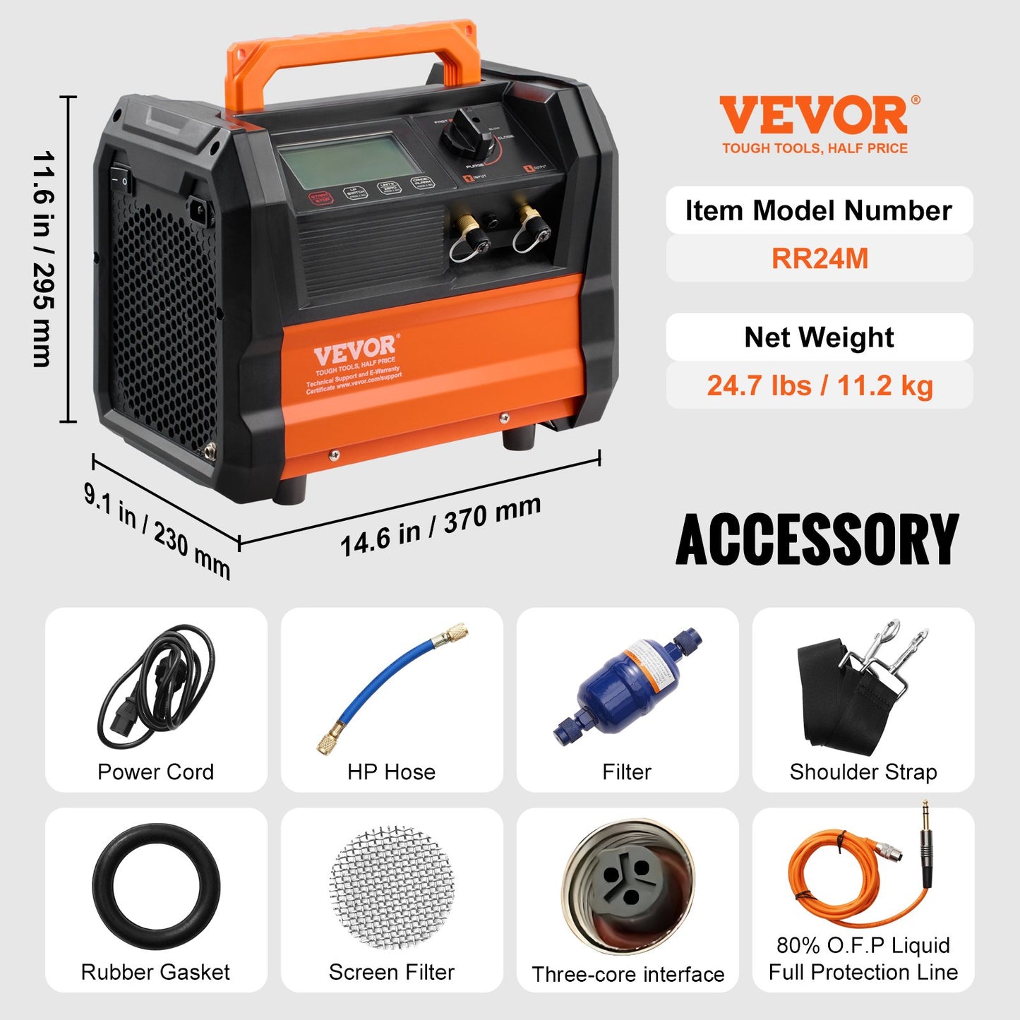 Refrigerant Recovery Machine, 1 HP Dual Cylinder Portable AC Recovery Machine with 3000rpm Brushless Motor, Freon Refrigerant Recycling Tool for Automotive, Air Condition, Household HVAC