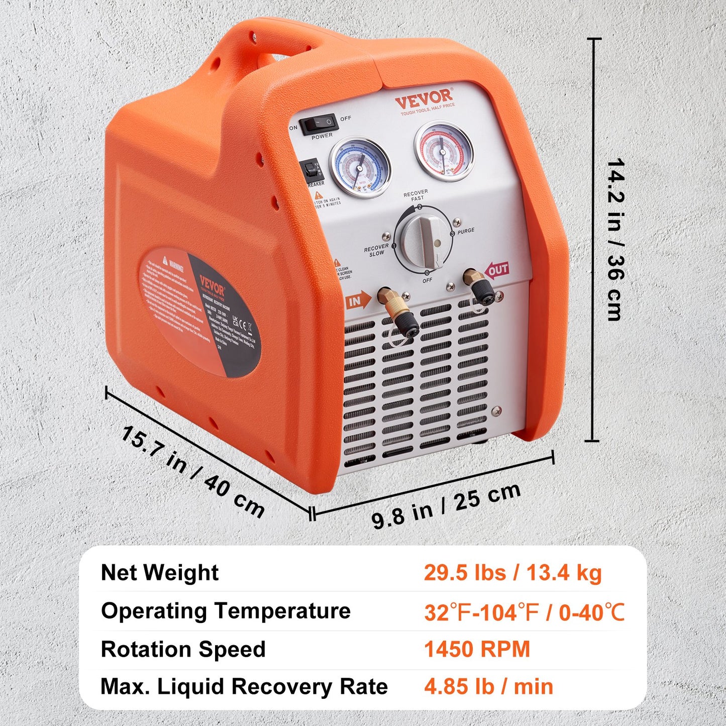 Portable 3/4 HP Refrigerant Recovery Machine - AC Recovery Machine with High Pressure Protection 220-240V 60Hz Recovery Machine HVAC for Vapor Liquid Refrigerant, Car Air Conditioning