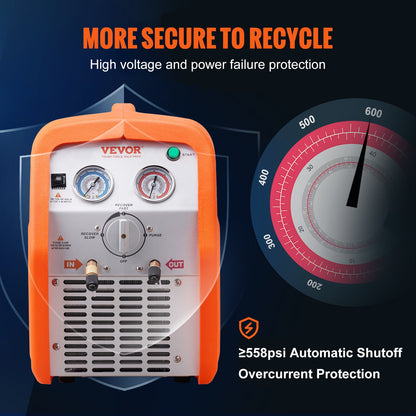 1 HP Refrigerant Recovery Machine - Dual Cylinder Portable AC Recovery Machine with High Pressure Protection 220-240V 50Hz Recovery Machine HVAC for Vapor Liquid Refrigerant, Car Air Conditionin