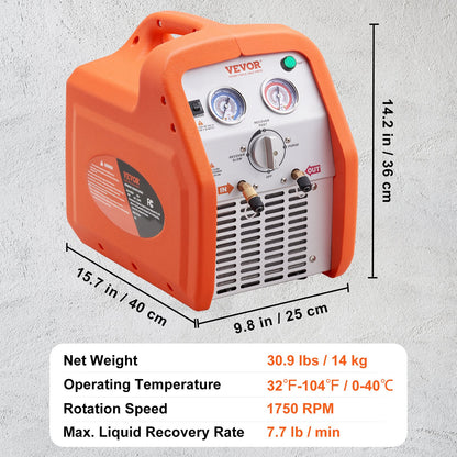 1 HP Refrigerant Recovery Machine - Dual Cylinder Portable AC Recovery Machine with High Pressure Protection 220-240V 50Hz Recovery Machine HVAC for Vapor Liquid Refrigerant, Car Air Conditionin
