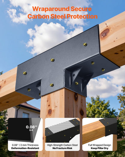 Pergola Kit 2-Pack, T-Shaped 4x4 (Actual 92 x 92 mm), 3-Way Pergola Brackets DIY Woodworking Gazebo Bracket Kit with Screws for 92 x 92 mm Wood Beams in Actual Size for Outdoor Party Banquet