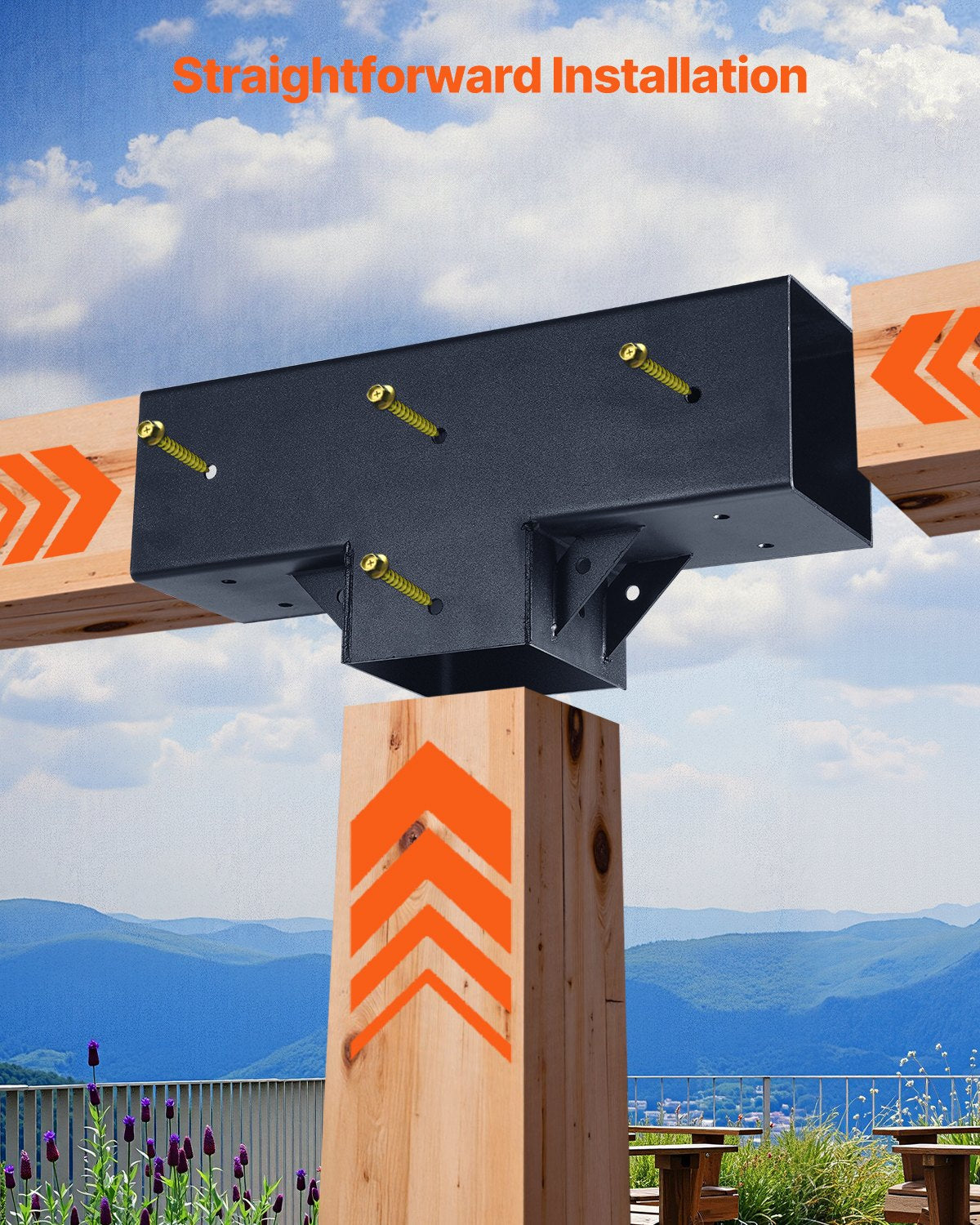 Pergola Kit 4-Pack, T-Shaped 4x4 (Actual 92 x 92 mm), 3-Way Pergola Brackets DIY Woodworking Gazebo Bracket Kit with Screws for 92 x 92 mm Wood Beams in Actual Size for Outdoor Party Banquet