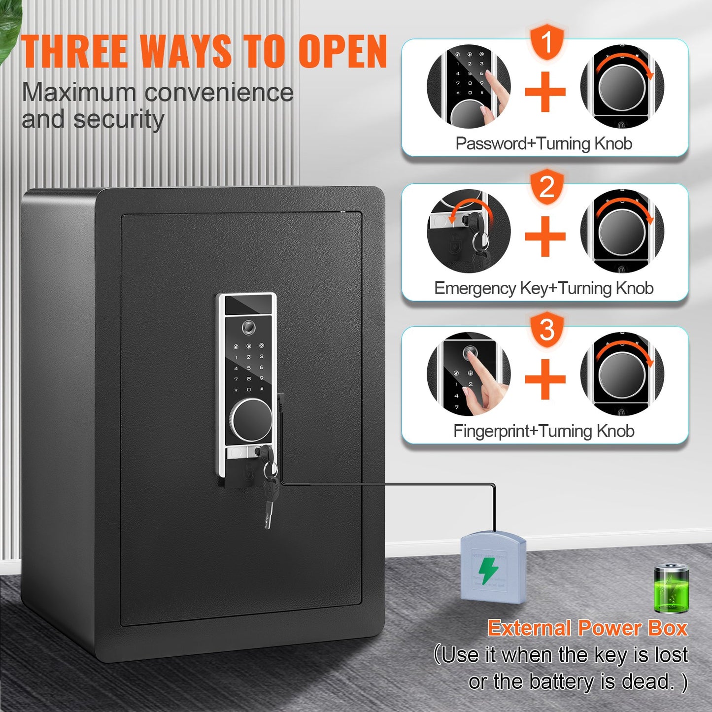 Safe, 62 L Home Safe, Steel Security Safe with Fingerprint, Digital Keypad and 2 Keys, Cabinet Safe with Large Fire-proof Bag, Protect Cash, Gold, Jewelry, Documents, 40 × 33 × 60 cm