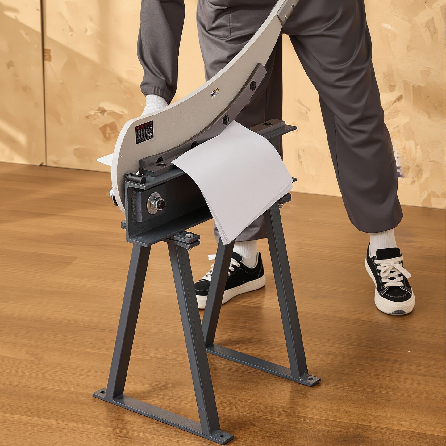 Guillotine Shear, 500 mm Bed Width Benchtop Cutter, Manual Hand Plate Shear for Metal Sheet Processing, with Q235 Material, High Precision, Stand, for PCB, Aluminum, Steel, Copper, Plastic