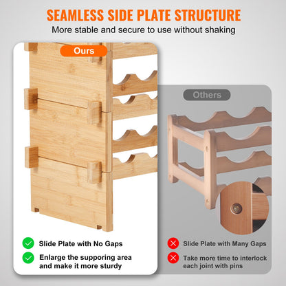 36 Bottle Stackable Modular Wine Rack, 4-Tier Solid Bamboo Wood Storage Racks, Floor Freestanding Wines Holder Display Shelf, Wobble-Free Shelves for Kitchen, Bar, and Cellar (Natural Color)