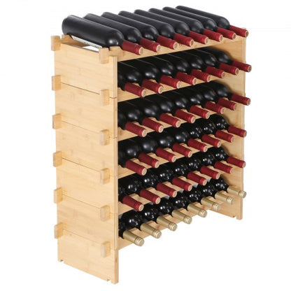 48 Bottle Stackable Modular Wine Rack Bamboo Wood Display Shelf 6-Tier
