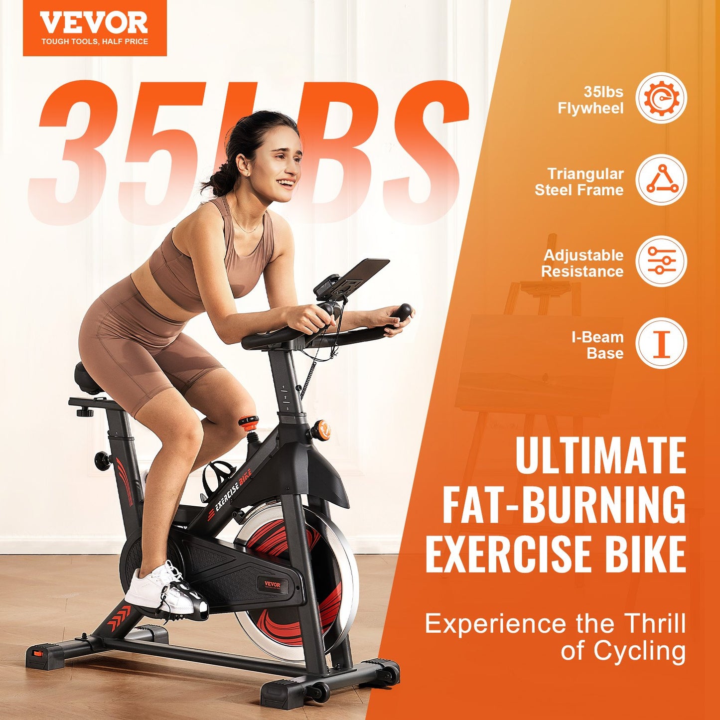 Exercise Bike, Adjustable Magnetic Resistance Stationary Bike, Indoor Cycling Bike for Home Cardio, Workout Bike with Silent Belt Drive, Comfortable Seat Cushion, LCD Monitor, and Heavy Flywheel
