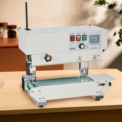 Continuous Bag Band Sealing Machine, 0.24-0.47 in/6-12 mm Seal Width, Vertical Band Sealer Machine with Digital Temperature Control, Carbon Steel Bag Sealer for 0.02-0.8 mm Plastic Bags Films