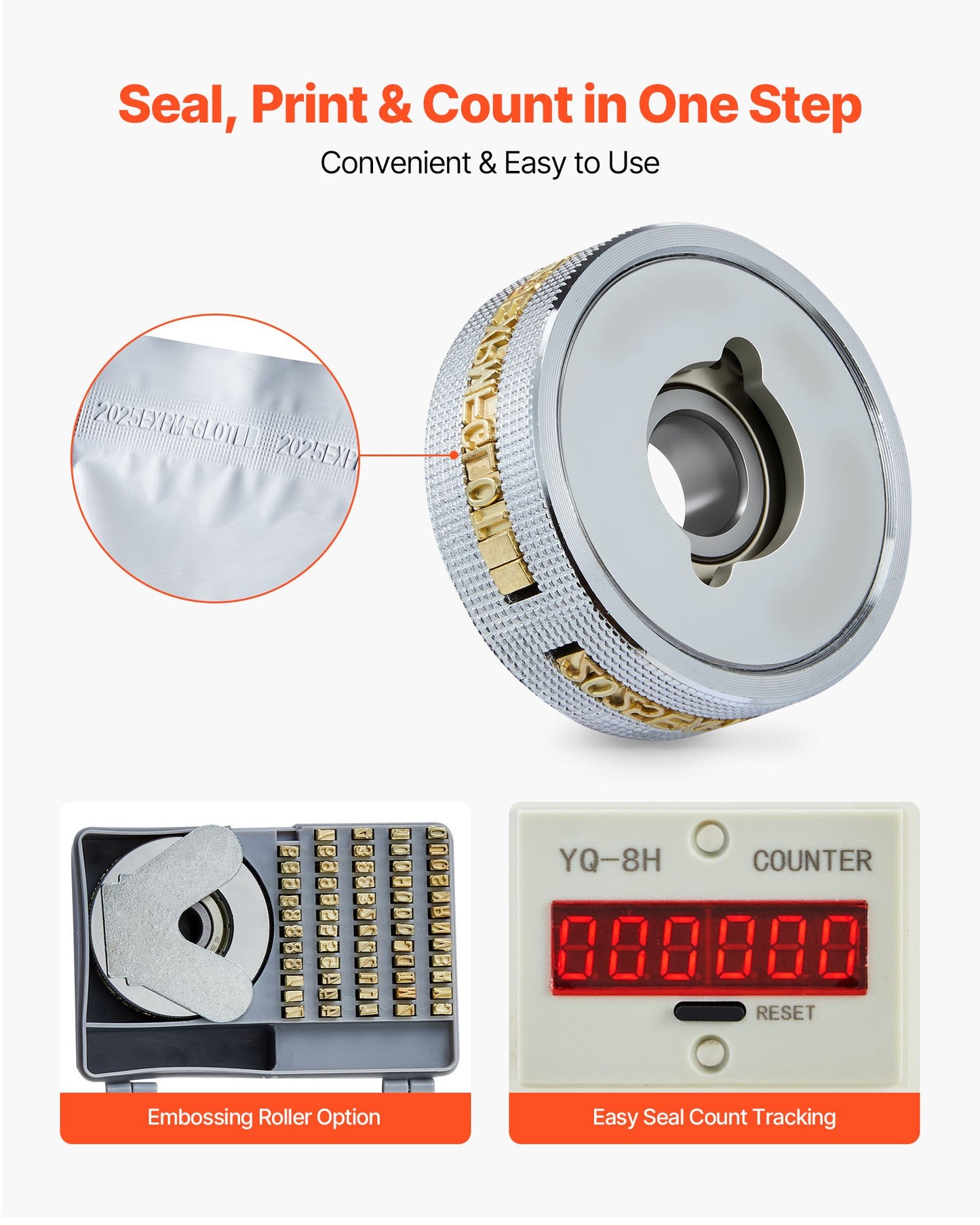 Continuous Bag Band Sealing Machine, 6-12 mm Seal Width, Vertical Band Sealer Machine with Roller Printing , Temp & Speed Adjustable, Heat Sealing Machine for 0.03-0.8 mm Plastic Bags