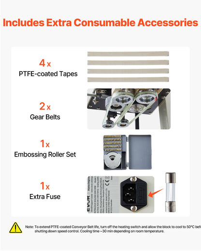 Continuous Bag Band Sealing Machine, 6-12 mm Seal Width, Vertical Band Sealer Machine with Roller Printing , Temp & Speed Adjustable, Heat Sealing Machine for 0.03-0.8 mm Plastic Bags