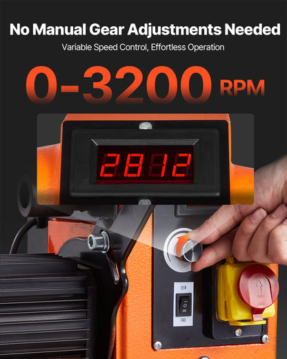 Woodworking Lathe, 1100W / 1.5 HP, Wood Lathe Machine with 0 to 3200 RPM Variable Speed, 406 x 1020 mm Workbench, Brushless DC Motor, Cast Iron Body, Tool Rest, for Medium to Large Projects Woodworking