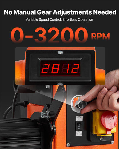 Woodworking Lathe, 1500W / 2 HP, Wood Lathe Machine with 0 to 3200 RPM Variable Speed, 457 x 1020 mm Workbench, Brushless DC Motor, Cast Iron Body, Tool Rest, for Medium to Large Projects Woodworking