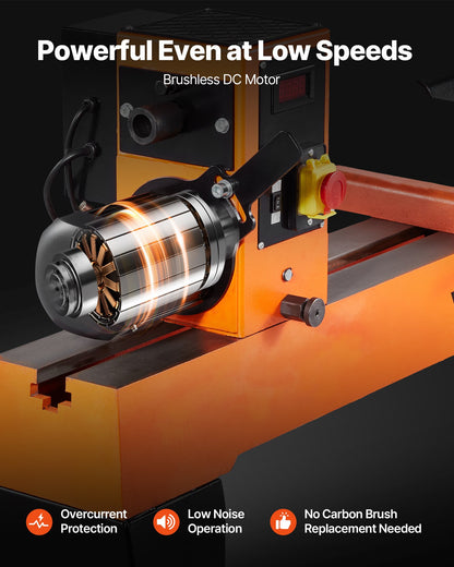 Woodworking Lathe, 1500W / 2 HP, Wood Lathe Machine with 0 to 3200 RPM Variable Speed, 457 x 1020 mm Workbench, Brushless DC Motor, Cast Iron Body, Tool Rest, for Medium to Large Projects Woodworking