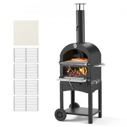 Outdoor Pizza Oven, 12" Pellet Fire Ovens, 2-Layer Pizza Oven Wood Fired, Wood Burning Outdoor Pizza-Oven with 2 Removable Wheels, 1000℉ Max Temperature Fired Pizza-Maker Ovens for Barbecue
