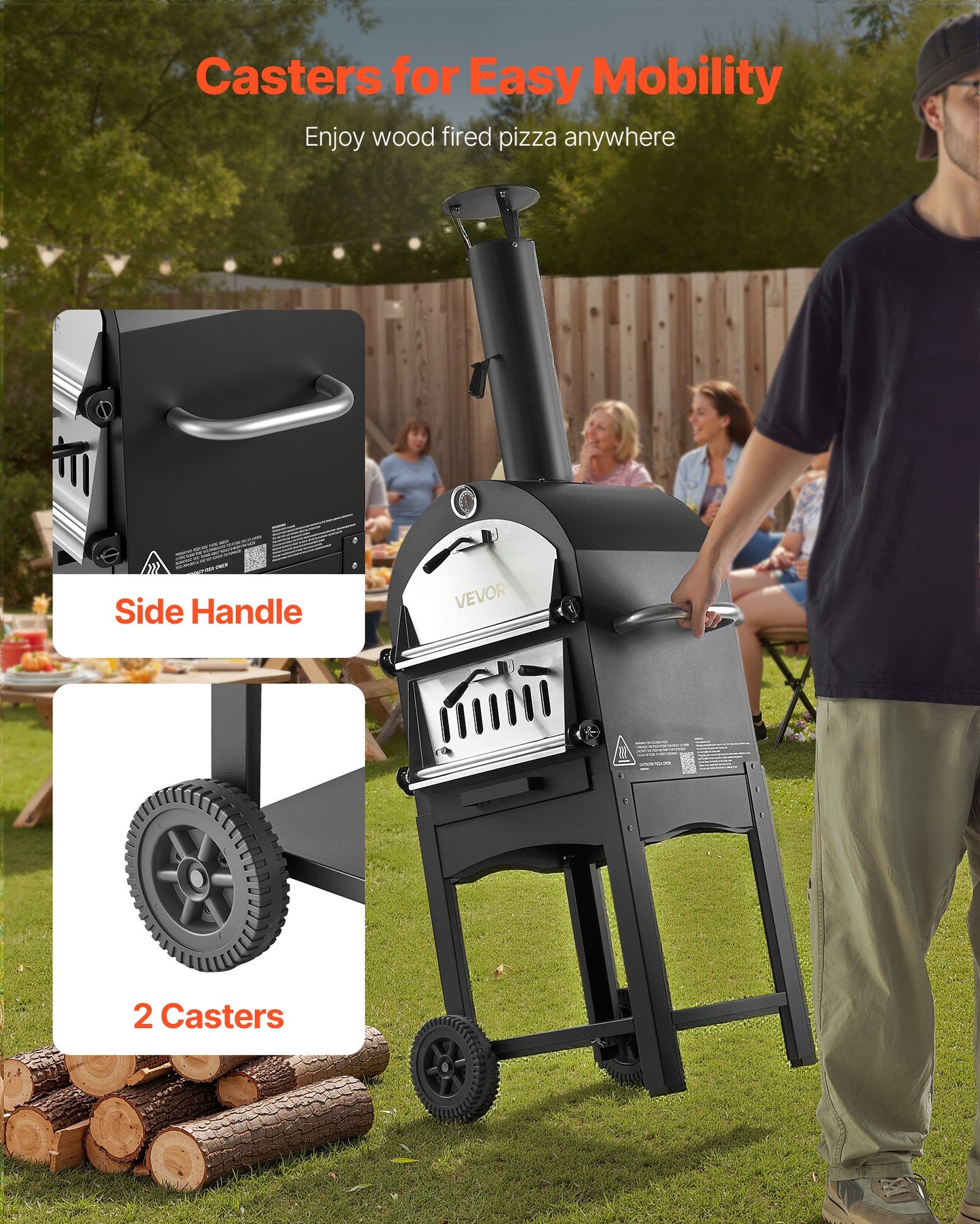 Outdoor Pizza Oven, 12" Pellet Fire Ovens, 2-Layer Pizza Oven Wood Fired, Wood Burning Outdoor Pizza-Oven with 2 Removable Wheels, 1000℉ Max Temperature Fired Pizza-Maker Ovens for Barbecue