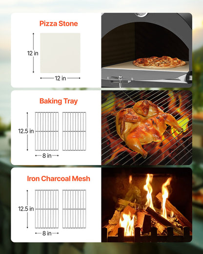 Outdoor Pizza Oven, 12" Pellet Fire Ovens, 2-Layer Pizza Oven Wood Fired, Wood Burning Outdoor Pizza-Oven with 2 Removable Wheels, 1000℉ Max Temperature Fired Pizza-Maker Ovens for Barbecue