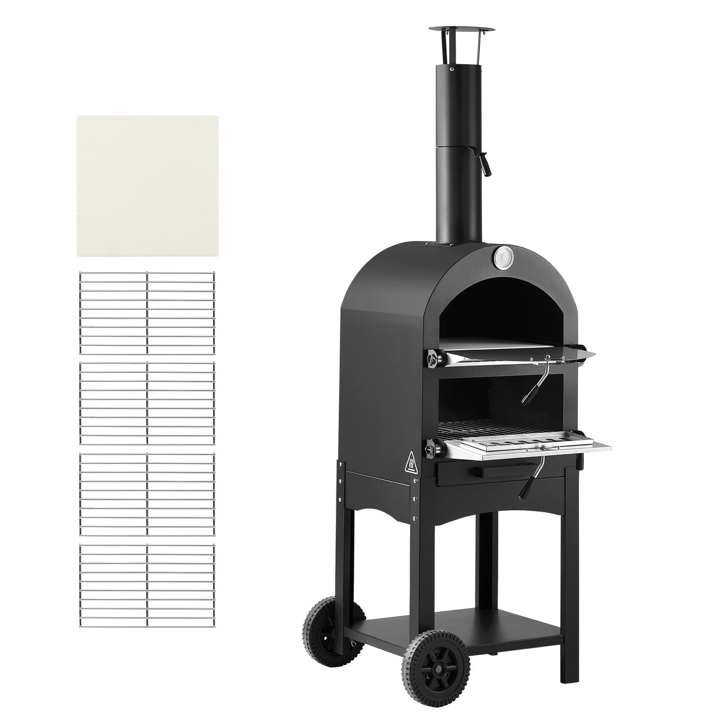 Outdoor Pizza Oven, 12" Pellet Fire Ovens, 2-Layer Pizza Oven Wood Fired, Wood Burning Outdoor Pizza-Oven with 2 Removable Wheels, 1000℉ Max Temperature Fired Pizza-Maker Ovens for Barbecue