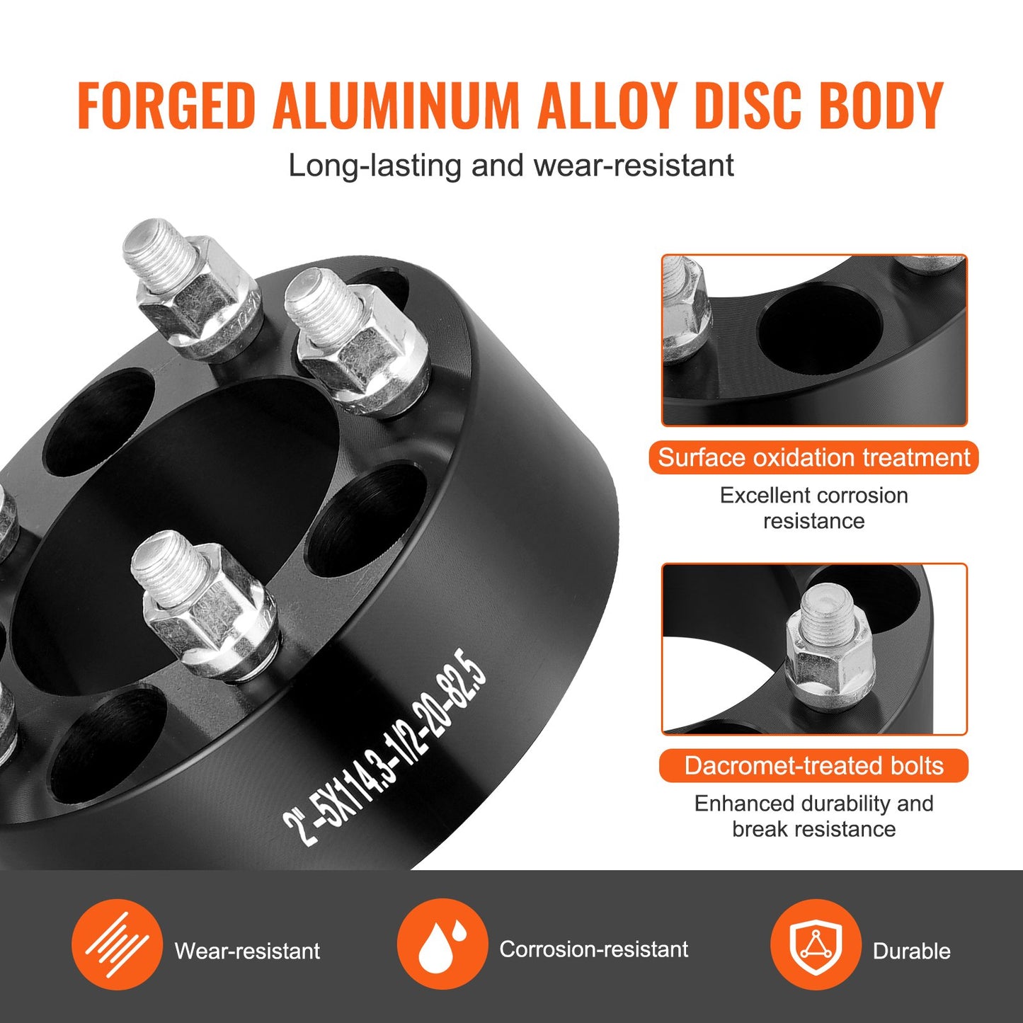 Wheel Spacers, 2" 5"x4.5" Wheel Adapters, 5 Lug Forged Spacer, 82.5 mm Bore Hubcentric 1/2"-20 Studs Spacers, Fit for 1984-2018 Jeep and Ford, 4 PCS Black