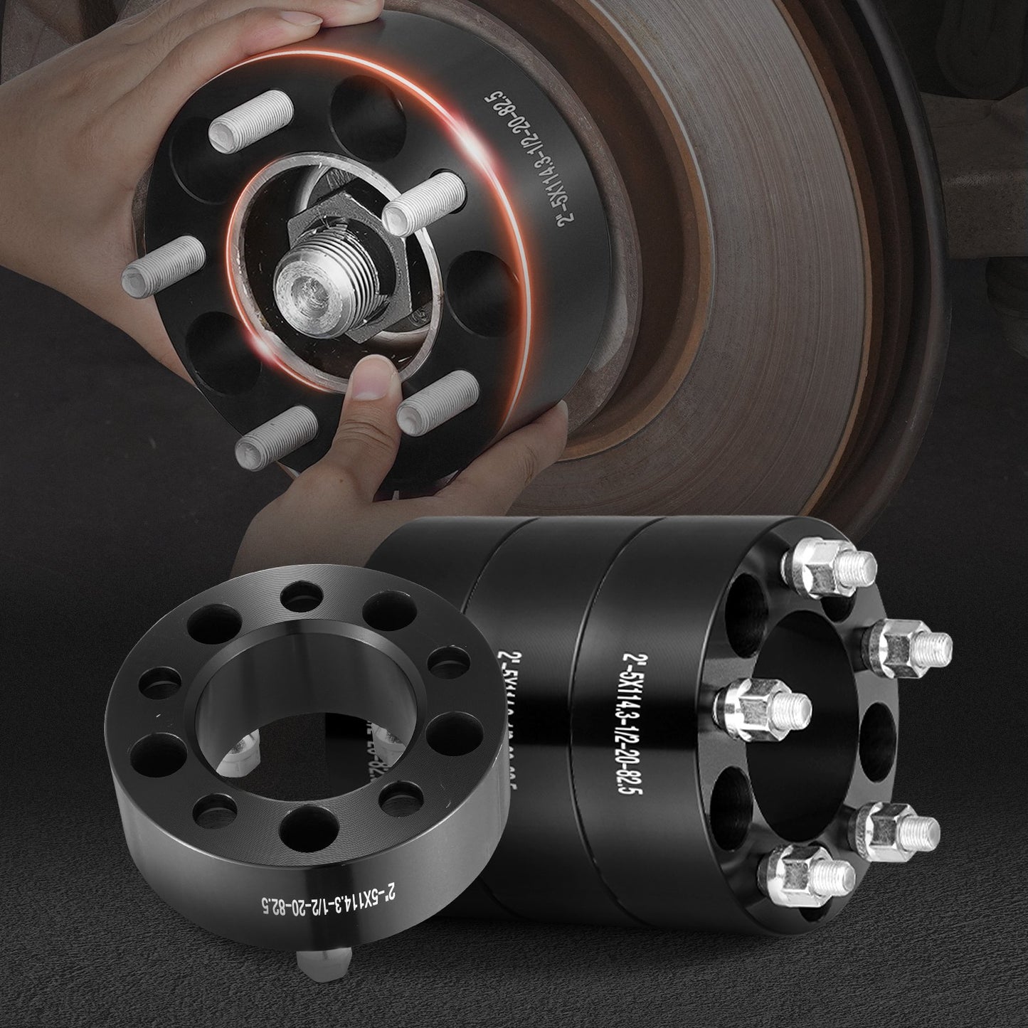 Wheel Spacers, 2" 5"x4.5" Wheel Adapters, 5 Lug Forged Spacer, 82.5 mm Bore Hubcentric 1/2"-20 Studs Spacers, Fit for 1984-2018 Jeep and Ford, 4 PCS Black