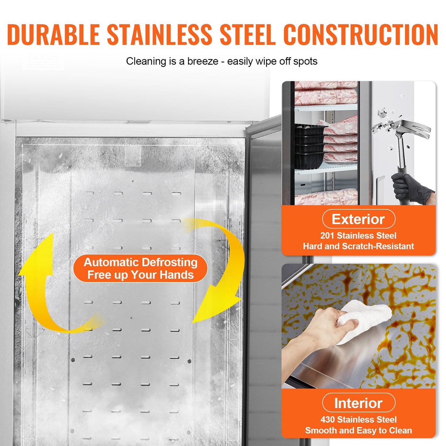 Kommerziell frittiert 20,12 Cu.ft, gefriergetrocknet und frisch frittiert, automatischer Frostschutz aus gefriergetrocknetem Stahl mit 3 Stunden, -13 bis 5℉ Temperaturkontrolle und 4 Stunden