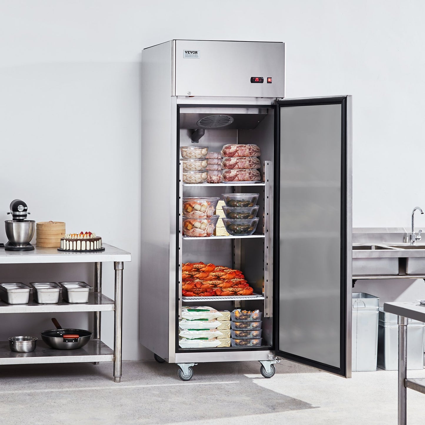 Kommerziell frittiert 20,12 Cu.ft, gefriergetrocknet und frisch frittiert, automatischer Frostschutz aus gefriergetrocknetem Stahl mit 3 Stunden, -13 bis 5℉ Temperaturkontrolle und 4 Stunden