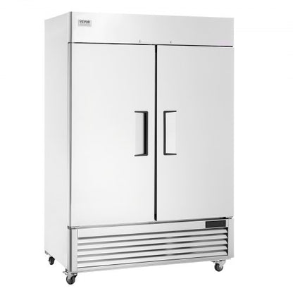 Commercial Refrigerator 38.83 Cu.ft, Reach In Upright Refrigerator 2 Doors, Auto-Defrost Stainless Steel Reach-in Refrigerator with 6 Shelves, 28.4 to 46.4°F Temp Control and 4 Wheels