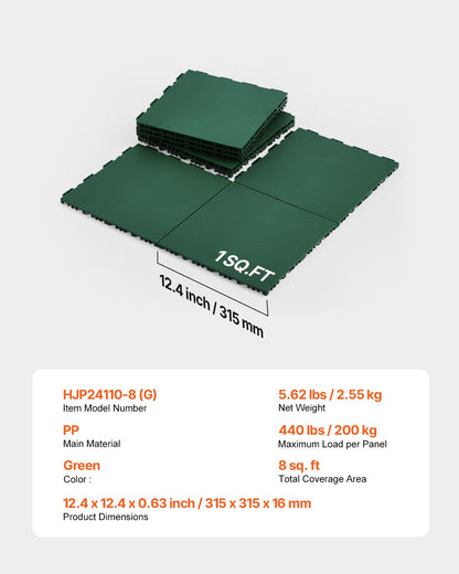 Dryland Tiles for Hockey Floor Mat, 12 x 12 in 8 Pcs Interlocking Versatile Training Surface, Dance Floor Tiles, Hockey Training Equipment Board for Shooting (Green, 8 sq. ft/Box)