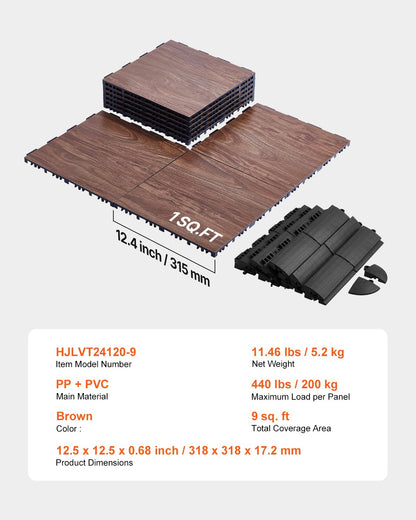 Dance Floor Tiles, 12.4 x 12.4 in 9 Piece Interlocking Dance Flooring, Portable Dance Practice Floor with Cushioned Base (Oak Wood Grain, 9 sq. ft/Box )